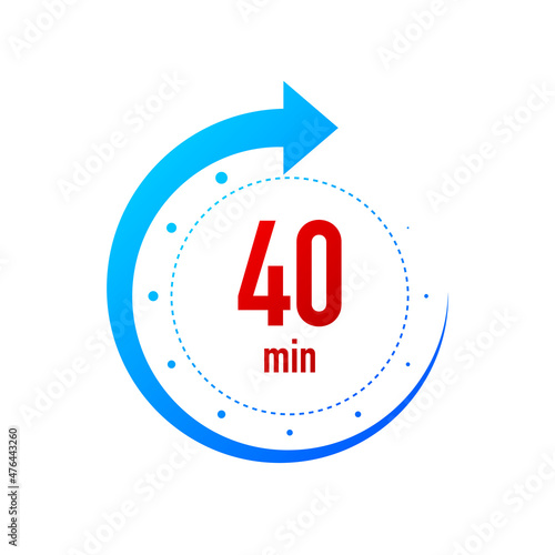 40 minute clocks arrows. Work time effect or delivery service time icons. White background. Vector illustration.