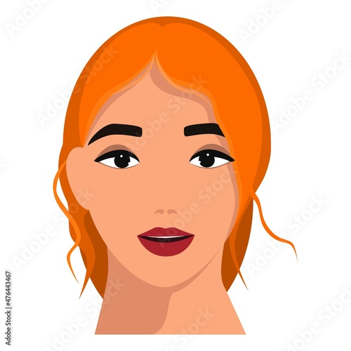 The head of a beautiful redheaded girl. Makeup. Fashion. Style. Beauty. Flat graphic of a female mannequin. Can be used in collage for web design