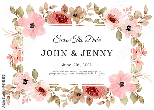 Fotografia, Obraz Save the date wedding template with watercolor floral