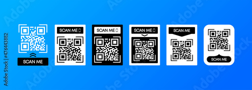 QR code scan for smartphone. QR code for mobile app and payment. Qr code frame vector template set. Vector illustration.