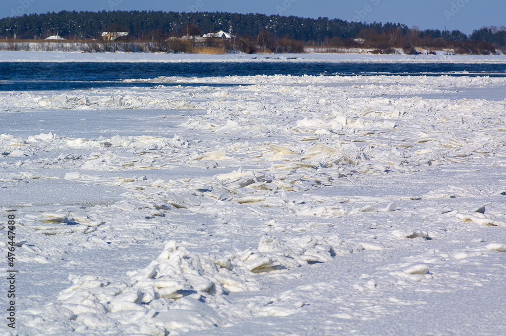 Broken ice on the river