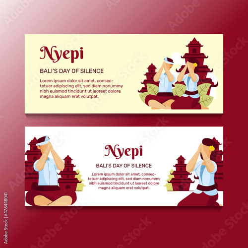 Flat hand draw nyepi illustration banners photo