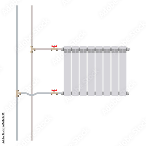 The heating battery connection diagram is two-pipe. Vector illustration.