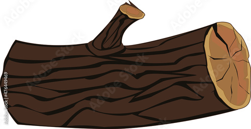 sawn wooden log with a twig