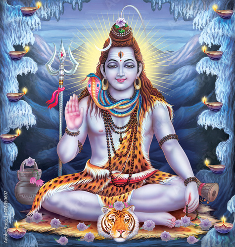 Indian lord shiva colorful illustration, Fototapet