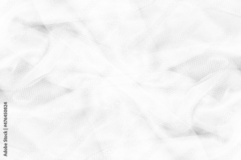 Transparent white folded chiffon fabric texture for abstract background