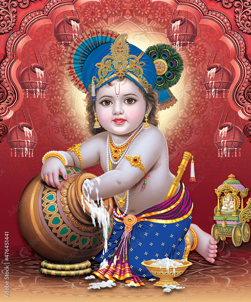 Lord Bal Krishna with colorful background wallpaper , God Bal Krishna  poster design for wallpaper Stock Illustration | Adobe Stock
