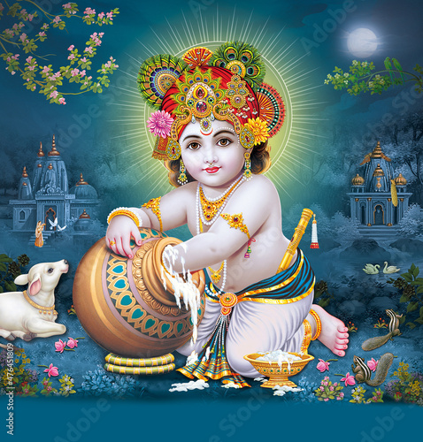 Lord Bal Krishna with colorful background wallpaper , God Bal Krishna poster design for wallpaper photo