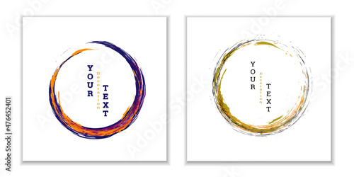 Zen ink circle emblem. Set. Paint strokes. Multi-colored strokes. Design template for the design of banners, posters, booklets, covers, magazines. EPS 10