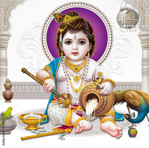 Lord Bal Krishna with colorful background wallpaper , God Bal Krishna poster design for wallpaper photo