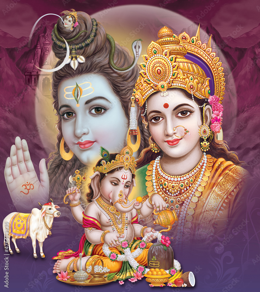 Lord Shiva, Lord Ganesha, Shiv Parwati, Digital Wall Poster design ...