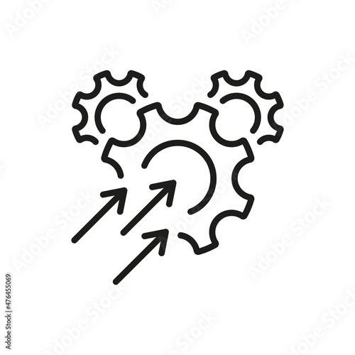 Operational Production Growth Line Icon. Gear with Increase Arrow Pictogram. Productivity Industry Process Outline Icon. Business Efficacy Optimize. Editable Stroke. Isolated Vector Illustration
