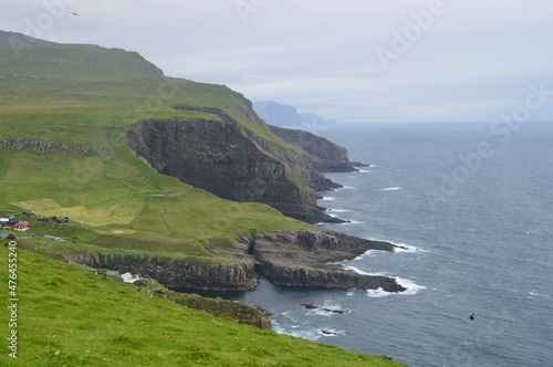 The large colonies of cute Atlantic Puffin birds on Mykines islands on the Faroe Islands