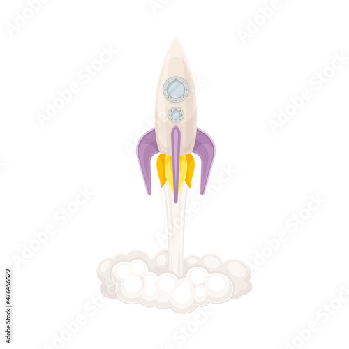 Rocket as Spacecraft with Engine Exhaust Launching in Space Vector Illustration
