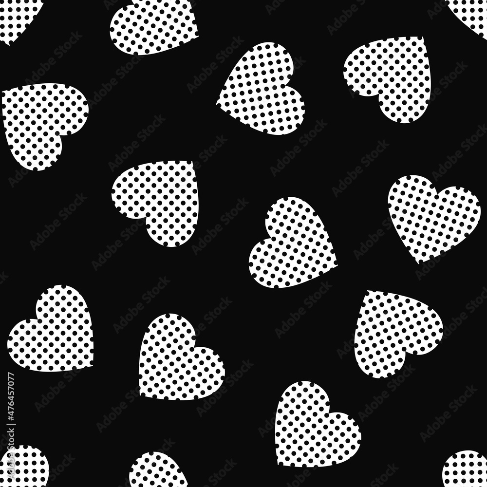 
heart vector seamless pattern, black background, trendy texture.