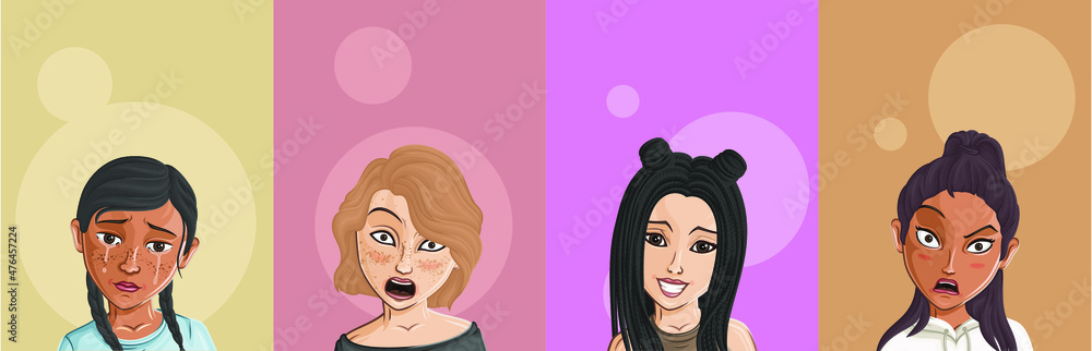 Cartoon Female portrait. Woman avatar. Vector character. Girl portrait Cartoon Female portrait. Woman avatar. Vector character. Girl portrait
