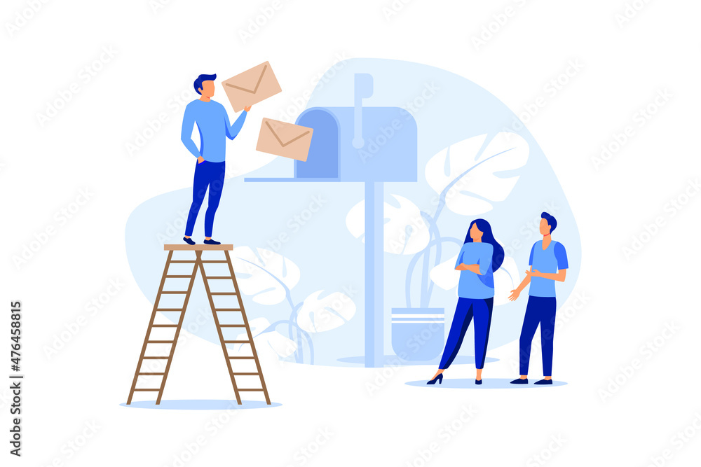 mailbox with letters, receiving letters, sorting, Web mail or mobile service layout for website header vector flat modern design illustration mailbox with letters, receiving letters, sorting, Web mail or mobile service layout for website header vector flat modern design illustration