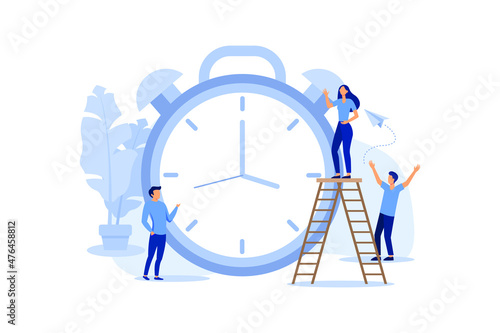 alarm clock rings on white background, concept of work time management, quick reaction awakening vector flat modern design illustration