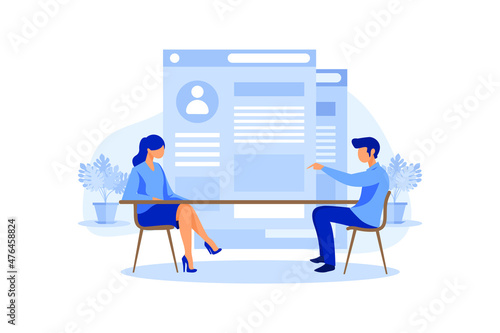 small people fill out the form, modern concept for web banners, infographics, websites, printed products, filling out resumes, hiring employees vector flat modern design illustration