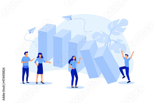 business holding teamwork and schedule, dominoes falling columns vector flat modern design illustration