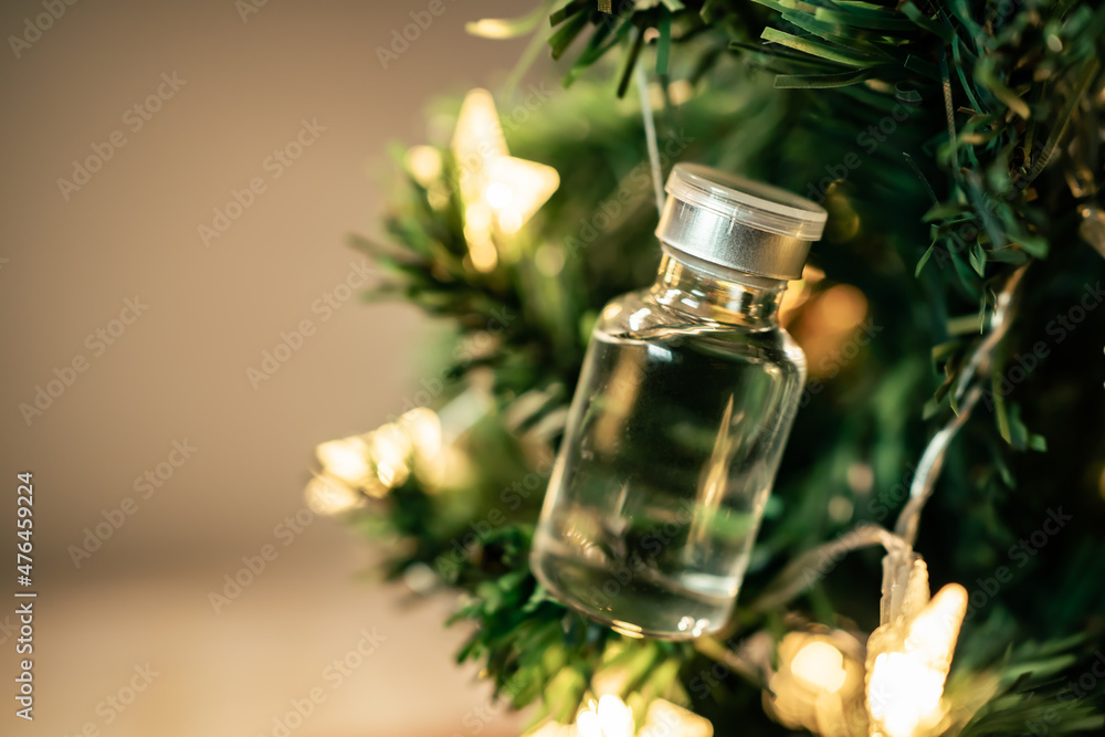 Vaccine vial on a Christmas tree Vaccine vial on a Christmas tree