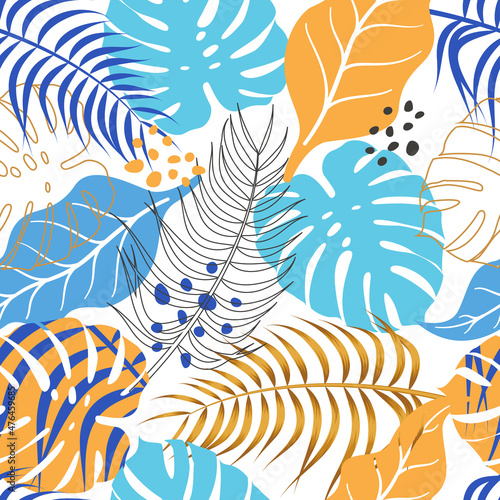 Abstract Floral seamless pattern with leaves. tropical background 