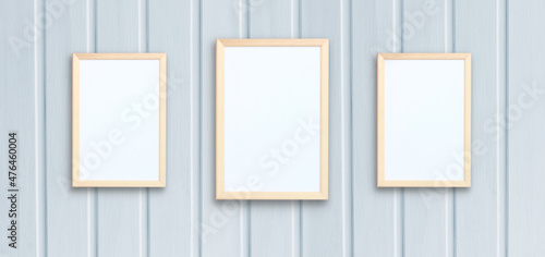 concept of displaying products, mockup of three empty frames.