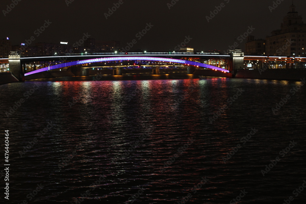 Smolenskaya embankment, view of the Borodinsky bridge. Moscow, Russia.