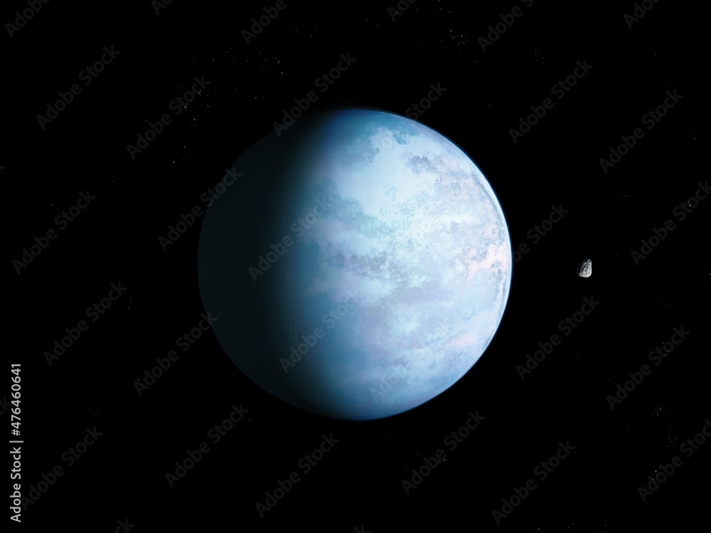 Obraz premium Asteroid near a rocky planet. Mysteries of the universe. Deep space, in the imagination of the artist. 
