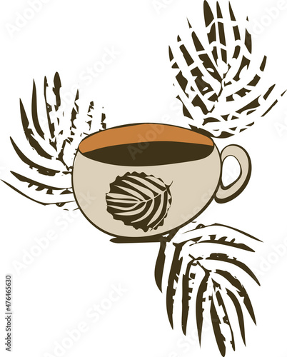 coffee and palm leaves simple vector illustration