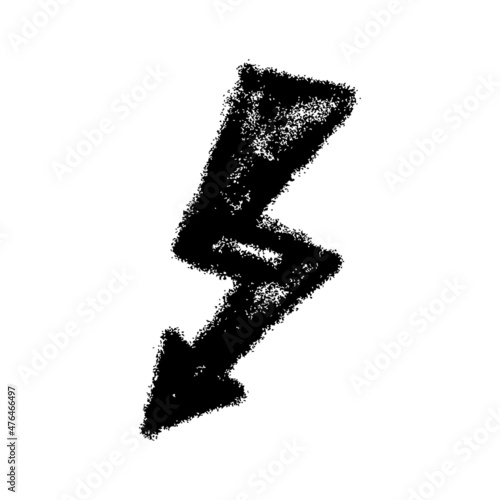 Lightning icon. Black ink grunge silhouette. Front side view. Vector simple flat graphic hand drawn illustration. The isolated object on a white background. Isolate.