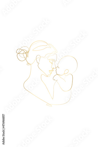 Mother Holding a Baby Print, Printable Nursery Gold Line Art, Mother and Baby Wall Line Art, Minimal Gold Line Art, Mother and Child Line Drawing 