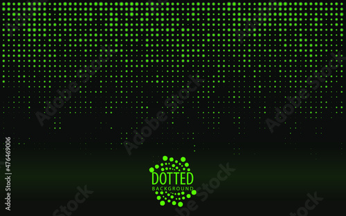 Dotted background. Falling vector dots, green lights circles and central logo.	