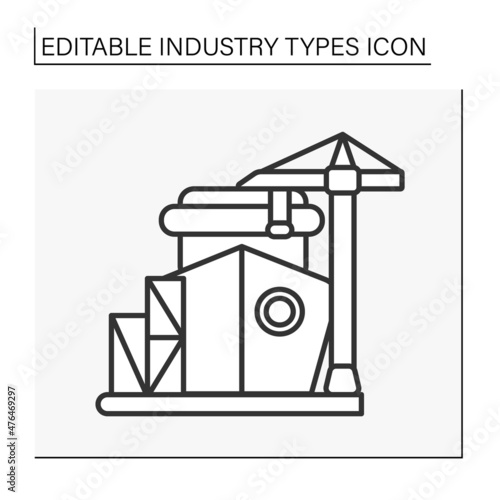  Shipbuilding industry line icon. Production of larger seagoing vessels for military purposes. Products for building of ships. Business concept. Isolated vector illustration. Editable stroke