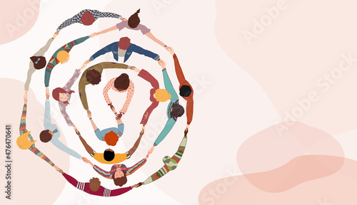 Canvas Print Group of people in circle from diverse culture holding hands