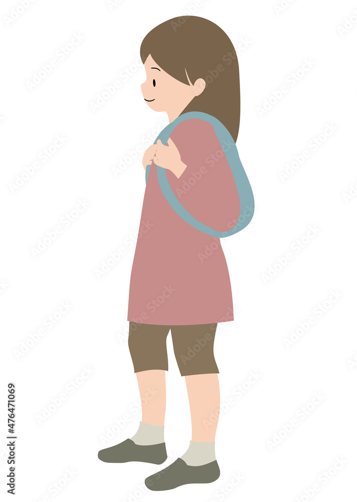 イラスト素材:リュックを背負って歩く女の子 イラスト素材:リュックを背負って歩く女の子