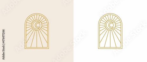 Bohemian sun and moon arch window geometric abstract design elements for decoration.
