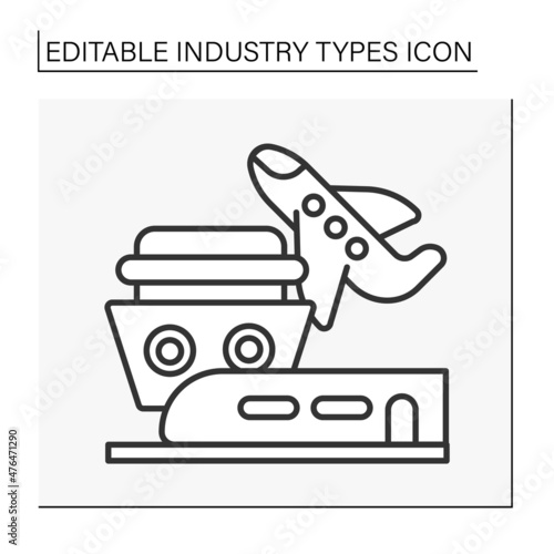 Transport industry line icon. Business, or establishment for conveying persons or property by plane, ship or trane. Business concept. Isolated vector illustration. Editable stroke