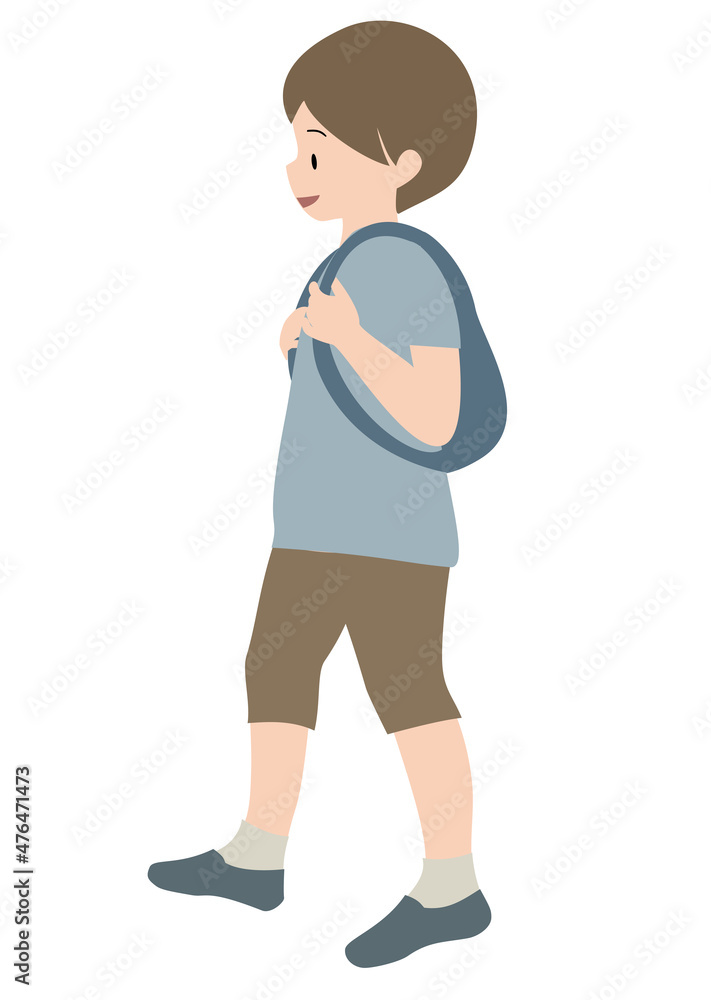 イラスト素材:リュックを背負って歩く男の子 イラスト素材:リュックを背負って歩く男の子