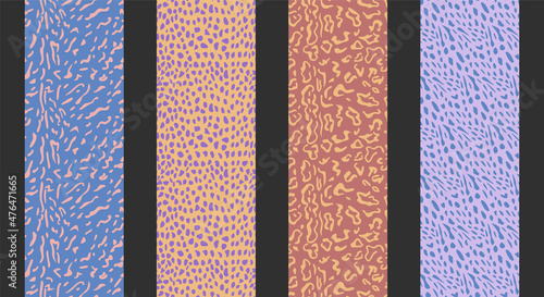 Cat family skin abstract colors patterns set, animals skin pattern