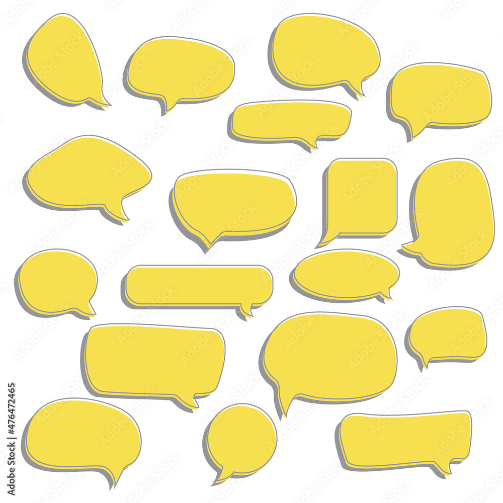 Vector set of speech bubbles. yellow retro style color for use in business, chat, inbox, dialog, message, question, communication, talk, speak, sticker, balloon, thinking Vector set of speech bubbles. yellow retro style color for use in business, chat, inbox, dialog, message, question, communication, talk, speak, sticker, balloon, thinking