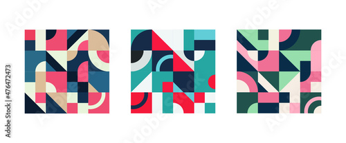 set of trendy geometric background with checkered patterns in multiple colors and shapes. creative contemporary texture in square for element decoration of pop theme design.