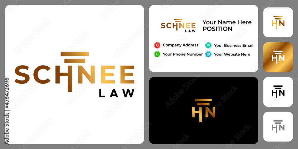 Pillar negative space attorney law logo design with business card template. Pillar negative space attorney law logo design with business card template.