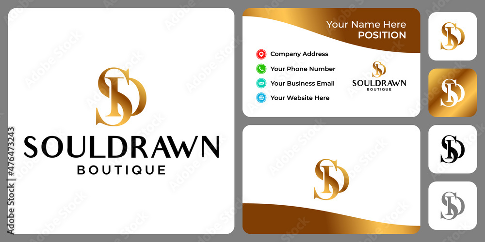 Letter S D monogram boutique logo design with business card template. Letter S D monogram boutique logo design with business card template.