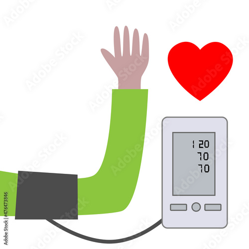 A person measures their blood pressure and heart rate.