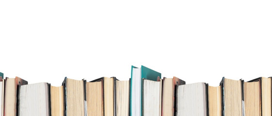 Book border isolated on white background. Literature banner with copy space for text.