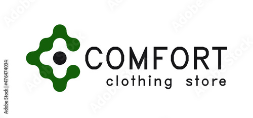 Logo design for any business or store. Ecologicaly, comfortly. Metaball style graphic element in the form of letter C or O, box, with point in the middle.  photo