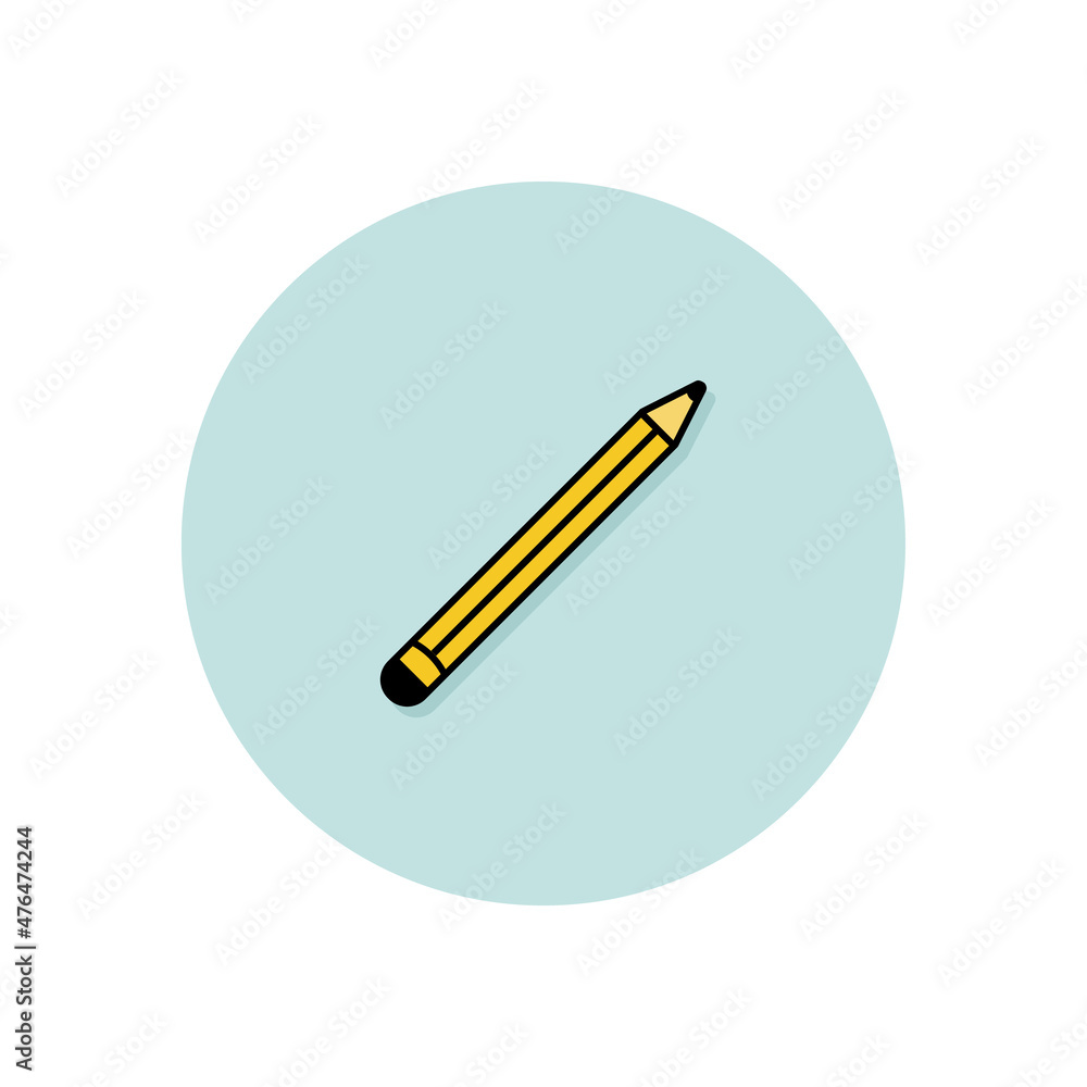 flat yellow pencil icon in blue circle. Vector illustration icon for notes. logo for record, education, school and learning concept flat yellow pencil icon in blue circle. Vector illustration icon for notes. logo for record, education, school and learning concept