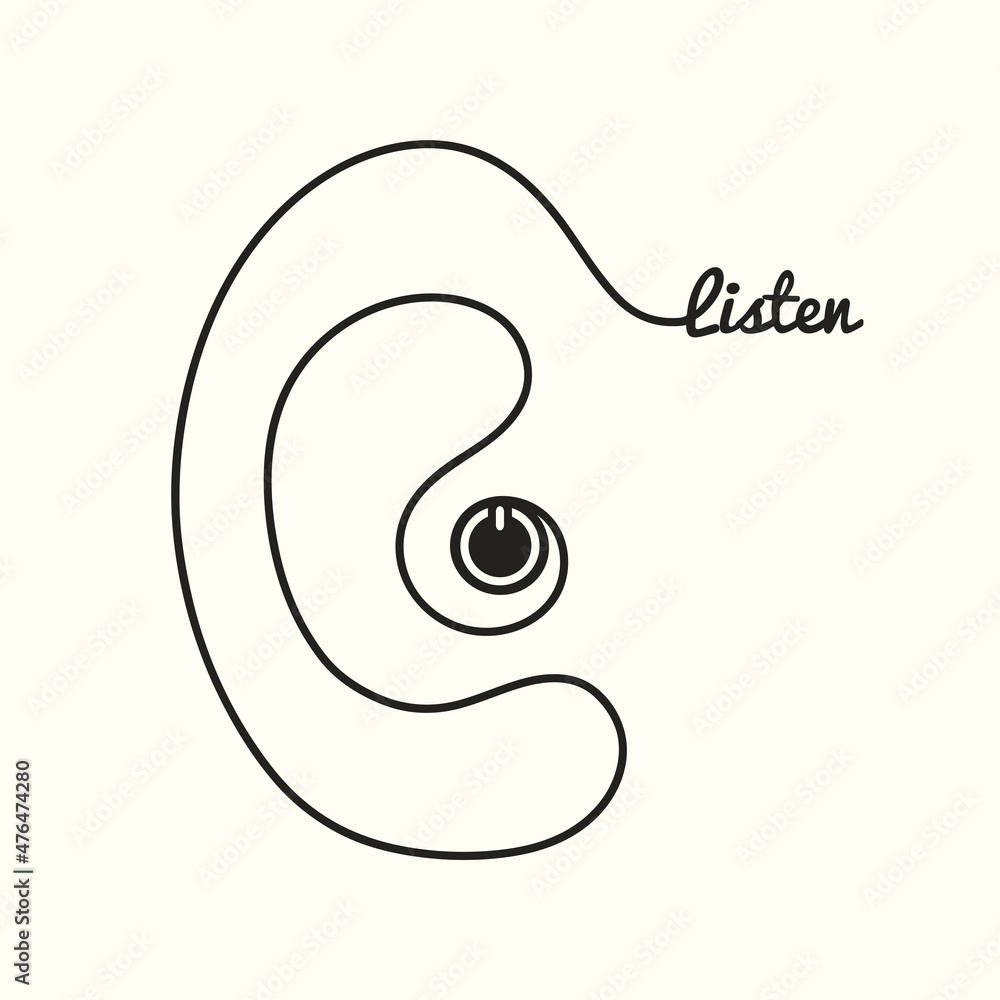 Human ear. Linear icon logo. Hearing aid. Deaf, hearing impairment Human ear. Linear icon logo. Hearing aid. Deaf, hearing impairment