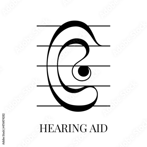 Human ear. Music sign icon logo. Hearing aid. Deaf, hearing impairment